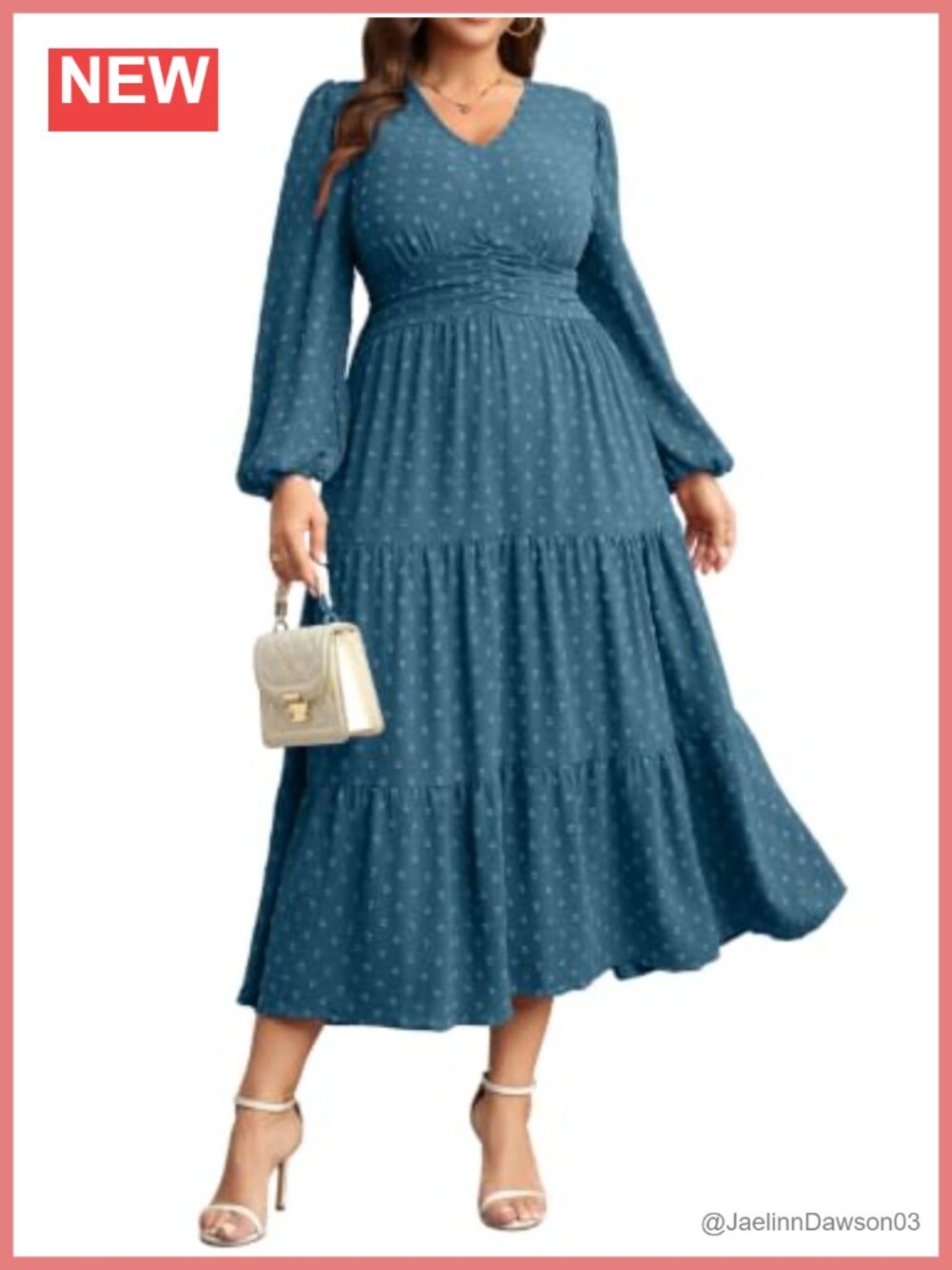 Swiss Dot Maxi Dress Plus Size Long Sleeve V Neck Tiered Smocked